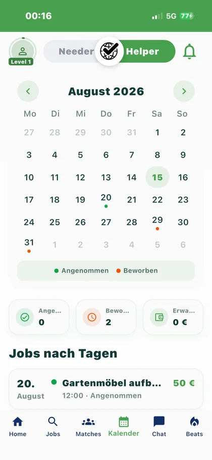 Aktueller VeeDoo Helper Kalender-Screen