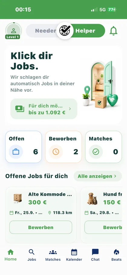 Aktueller VeeDoo Helper Home-Screen