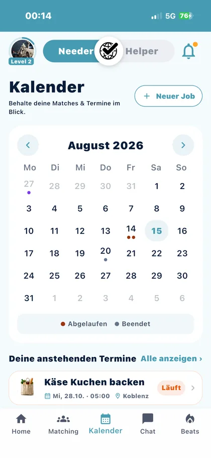 Aktueller VeeDoo Needer Kalender-Screen