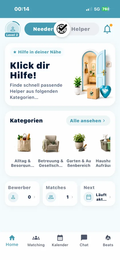 Aktueller VeeDoo Needer Home-Screen